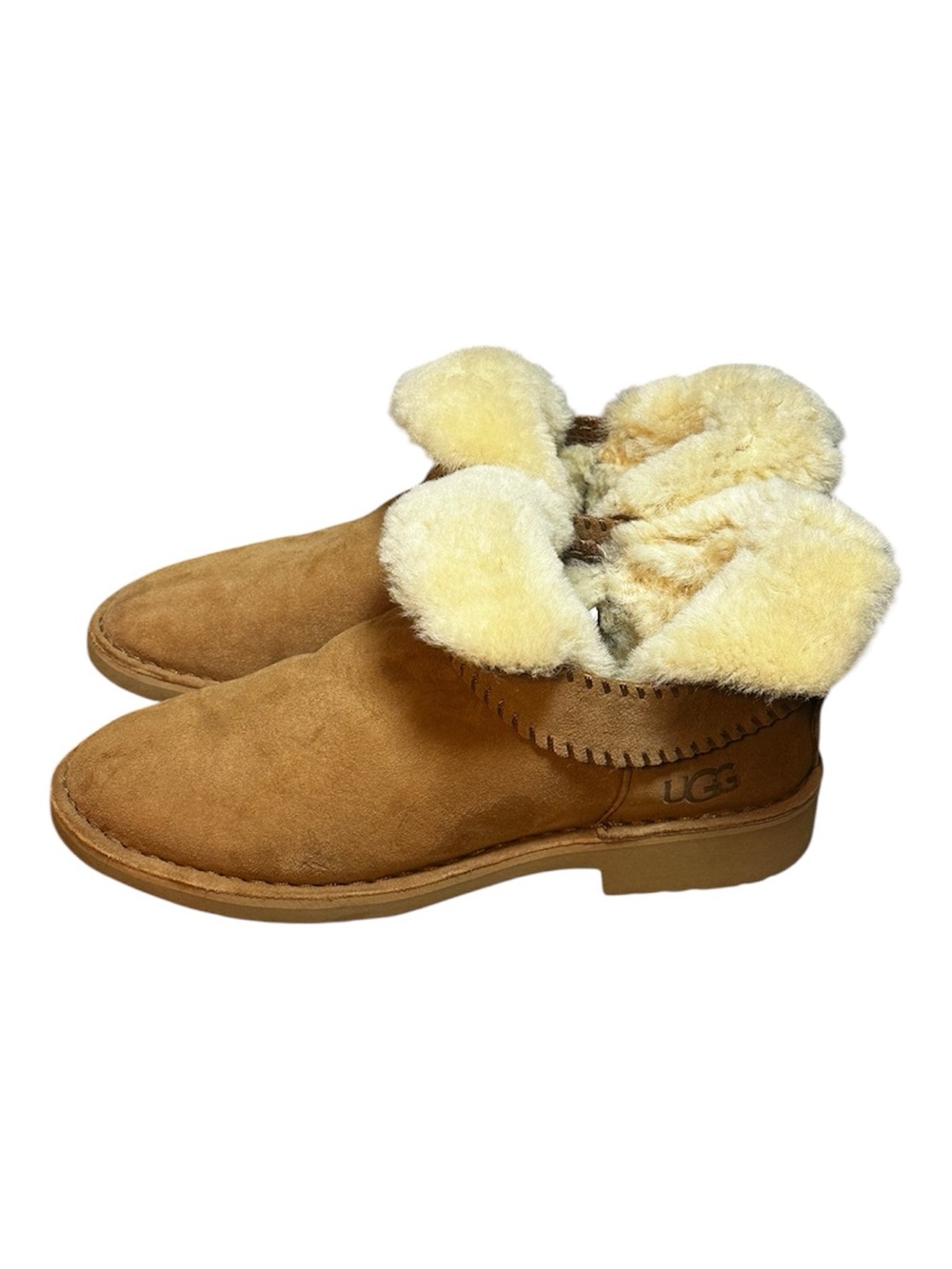 UGG Mckay Chestnut Suede Sheepskin Ankle Mini Boots Shoes Women’s Size 7